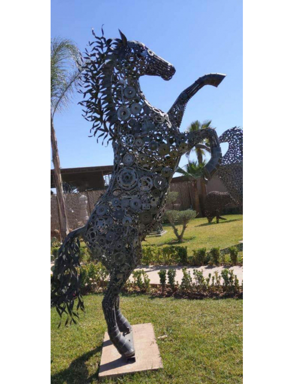 Sculpture cheval déco MICKAEL en fer forgé, métal acier